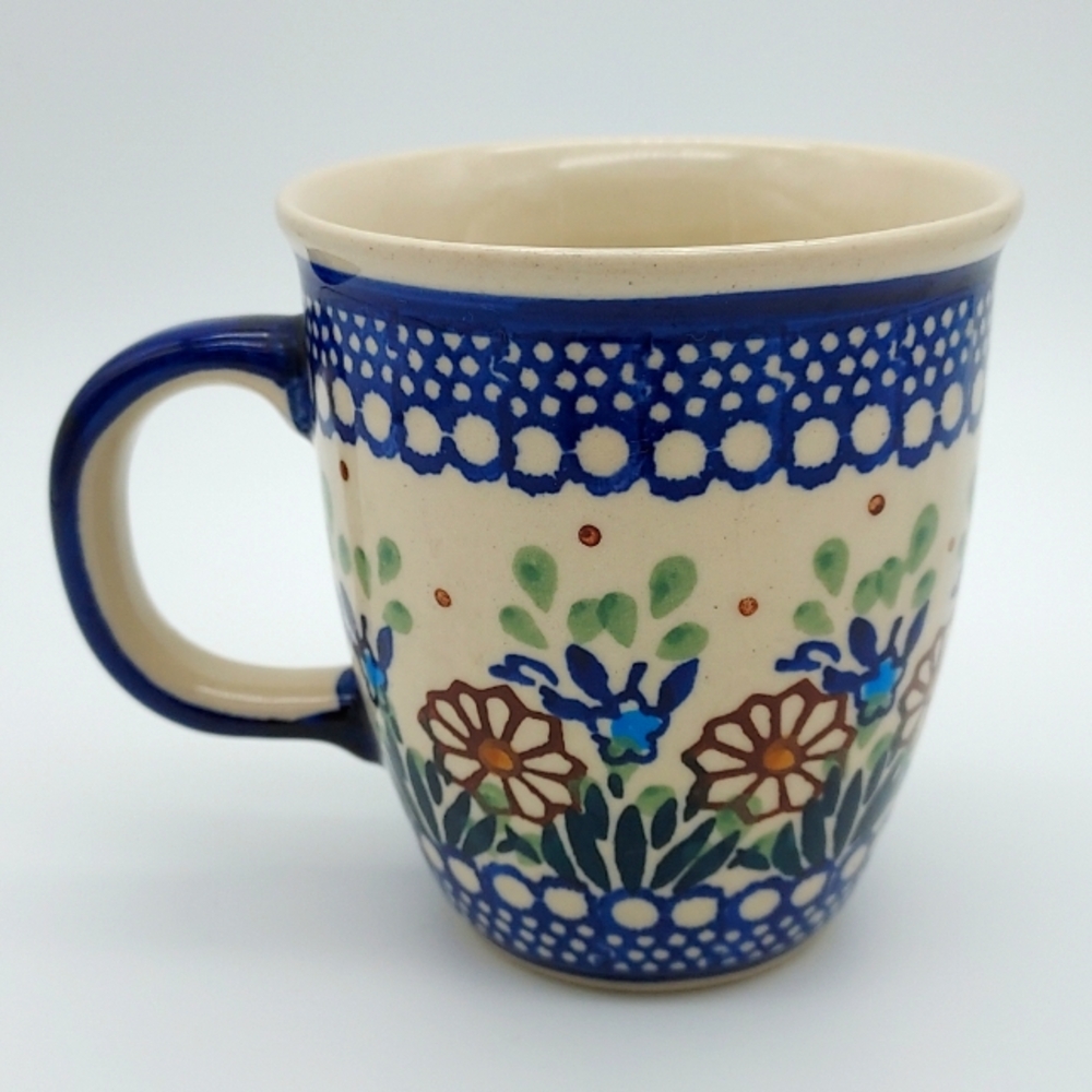 Polish Pottery Mug with Blue Florial Design